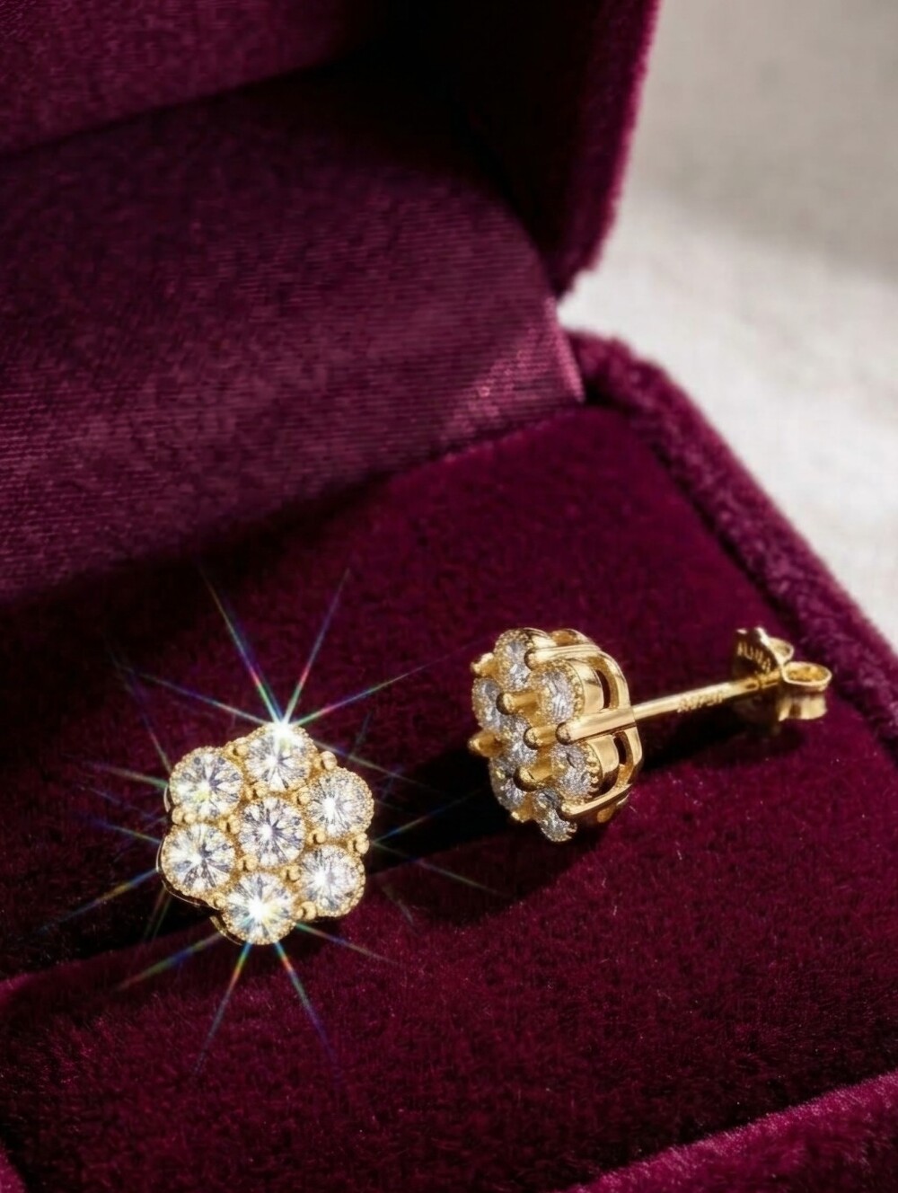 Moissanite Gold Floral Cluster Stud Earrings
